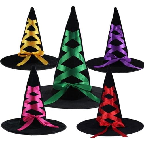 Event Party Supplies Performing props flannelette Adult Halloween Wizard Witch Ribbon Dance Decoration hat 5pcs/lot