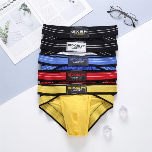 New gxsr mens underwear summer thin ice silk low waist underwear breathable sexy hollow out small mesh trendy mens briefs
