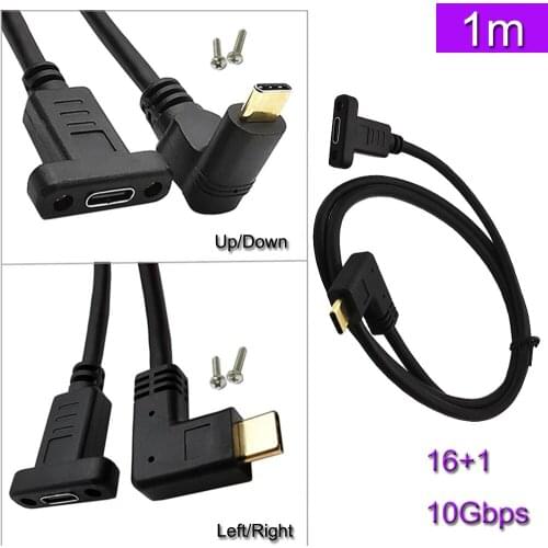 USB C Type-C Male To Female Extension Data Cable with Panel Mount Screw Hole 10Gbps 1m