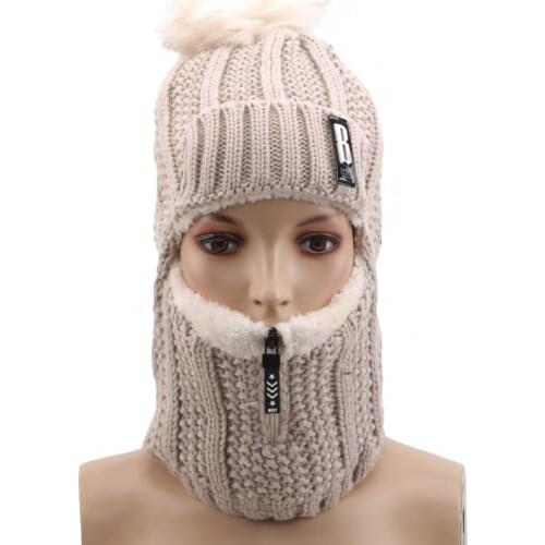 Women Wool Knitted Hat Ski Hat Sets For Female Windproof Winter Outdoor Knit Warm Thick Scarf Collar Warm Hat Girl Gift
