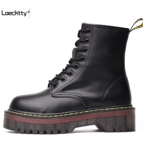 2020 Chunky Motorcycle Boots For Women Autumn Fashion Round Toe Lace-up Combat Boots Ladies Shoes