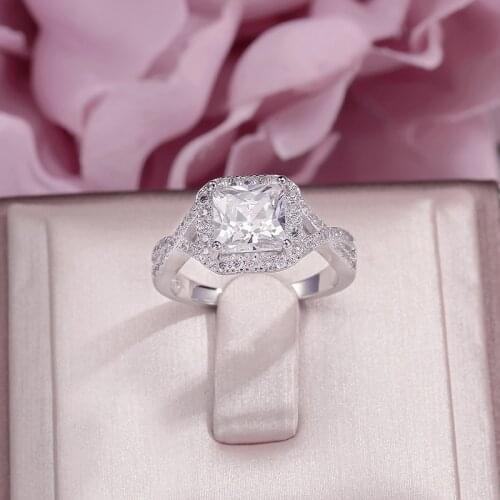 Fine Jewelry Rings For Women 100% 925 Sterling Silver Cubic Zirconia Square Stone Ring Bridal Wedding Romantic Simple Ringen