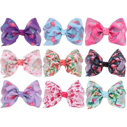 20pcs 5" Boutique Flamingos Fruit Printed ribbon hair bows clips Grils Alligator Hairpins Bowknot Hair accessories HD3515