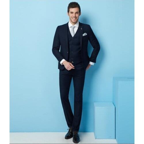 2020 (Jacket+Pants+Vest) Classic Men Suit Slim Fit Navy Blue Wedding Groom Wear Men Suit Gentlemeniness Suit (Jacket+Pants+Vest)