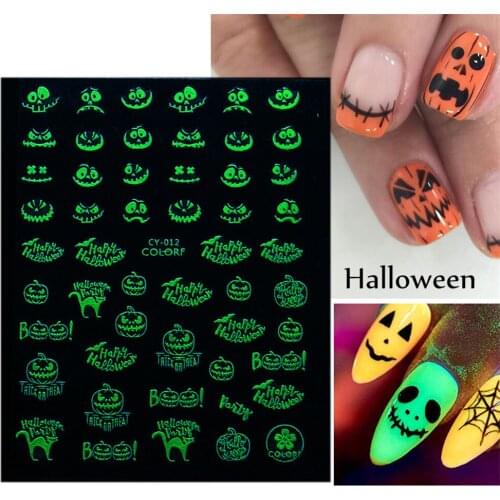 2021 Halloween Nail Art Sticker Skull Pumpkin Luminous Stickers Nail Art Decals Nails Decorations Manicure Tools Nail Art Decals