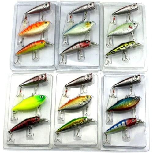 3pcs Mix Metal Fishing Lures Hard Bait Combination Set Minow Popper and VIB Bait 3D Fish Eyes Trout Perch Peche Fishing Tackle
