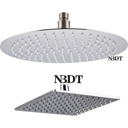 4" 6" 8" 10" 12" Shiny Chrome Stainless Steel Thin Round Square Rainfall Rain Shower Head Sprayer W Silicone Nozzle