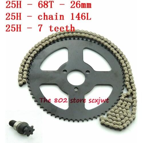 Good quality 26mm 68 Tooth 25H 2 Stroke + 25H Chain 146 links Sprocket For 47cc 49cc Chinese Pocket Bike Quad 4 Wheeler Mini ATV