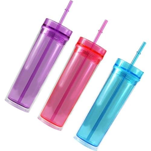 480ml Skinny Tumbler with Straw 16oz Acrylic Water Bottle BPA Free Clear Plastic Tumbler Mothers Day Gifts Dropshipping