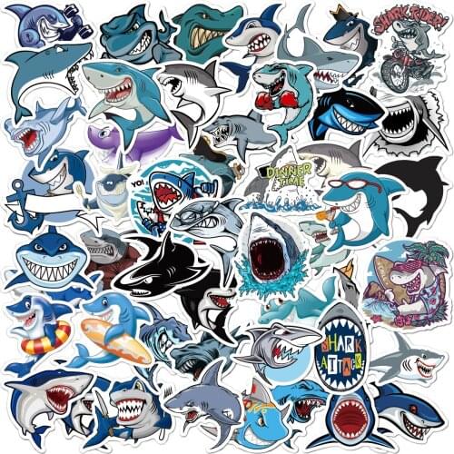 50pcs Not Repeating Shark Cartoon Graffiti Stickers Suitcase Children Skateboard Refrigerator Waterproof Stickers Stickers Toys