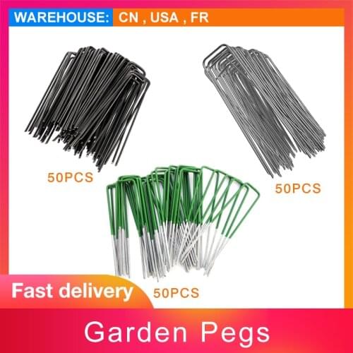 50 PCS U Shape Gauge Galvanized Steel Garden Stakes Staple Securing Pegs For Securing Weed Fabric Landscape Fabric Netting