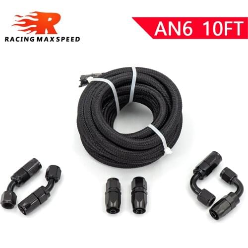 AN6 Hose End Fittings Adaptor Kit 3Meter Black Oil Fuel Hose Line AN6 Double Stainless Steel Braided Oil Hose