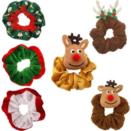 Santa Elk Velvet Hair Ties Scrunchies Christmas Hair Rope Soft Hair Ring Solid Color Elastic Hair Bands Hair Accessories