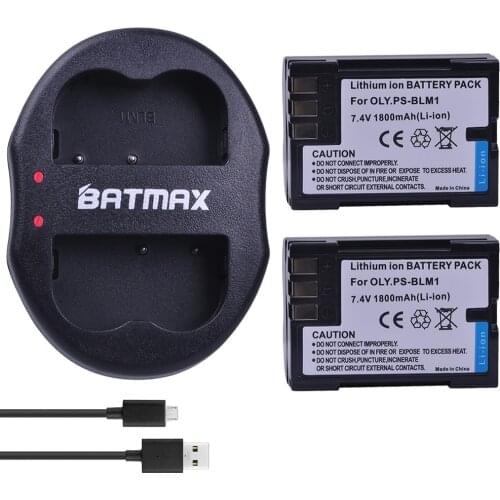 Batmax 2Pc PS-BLM1 PSBLM1 BLM-1 BLM-01 BLM1 Batteries+Dual USB Charger for Olympus E-300 E-330 E-500 E-510 C-5060 C-7070 C-808