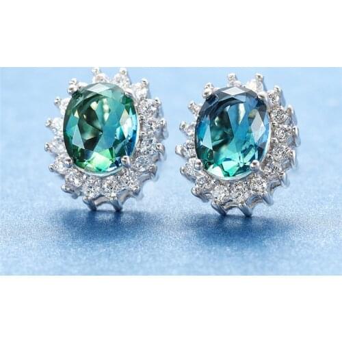 Big Oval Gradient Stone Flower Stud Earrings For Women Mystic Jewelry Female Vintage Fashion Rainbow Zircon Earrings Minimalist