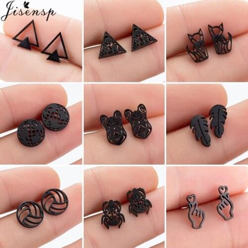 Mutiple Black Stainless Steel Earrings Women Geometric Volleyball Leaf Cat Stud Earings Fashion Jewelry Korean Boys Oorbellen