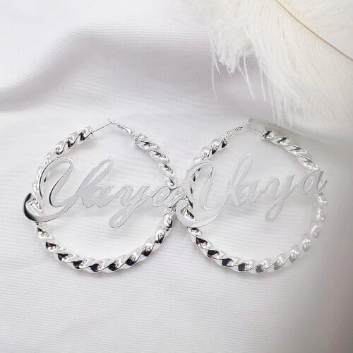 DUOYING Custom Name Hiphop Bamboo Earrings Style Round Personalized Letter Earring Stainless Steel Vacuum Plating for Gift