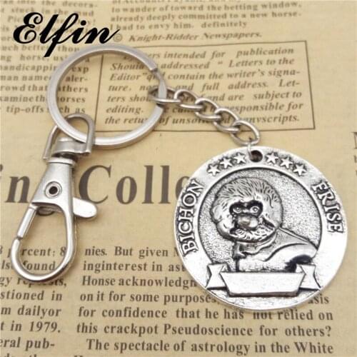 Elfin Vintage Bichon Frise Keychains Antique Silver Plated Bichon Frise Key Chains Keyrings Animal Pet Dog Jewellery