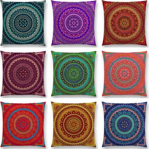 Hot Sale Hippie Mandala Boho Rainbow Floral Pattern Sun Moon Flower Dream Fantasy Beautiful Cushion Home Decor Sofa Throw Pillow
