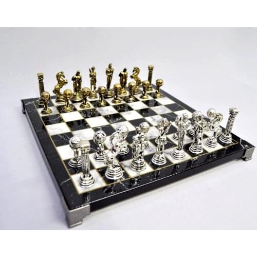 High Plating Chrome Plated Metal Chess set board 34 chess pieces inner storage portable travel board game set