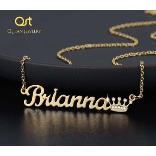 Customized Personality Name Necklace Iced Out Crown Glittering Name Necklace Stainless Steel Pendant Jewelry for Women Men Gift