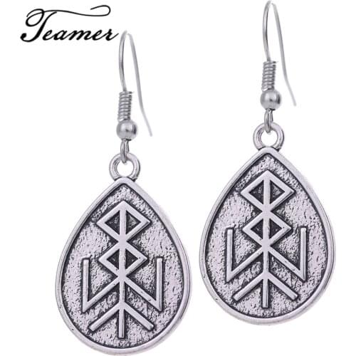 Teamer Water Drop Earrings Religious Runes Earrings Antique Silver Color Amulet Jewelry Gifts for Women EH111333