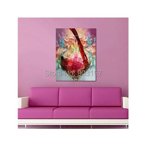 Free Shipping Oil Paintings One Piece Modern Still Life Wine Cup Hand-painted Canvas Ready to Hang