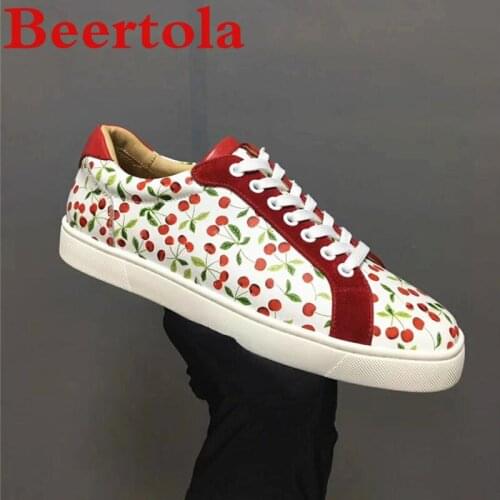 Leather Cherry Print Unisex Sneakers 2019 New Low Top unique Couple Flats Shoes Round Toe Casual Shoes Brand Zapatillas Hombre