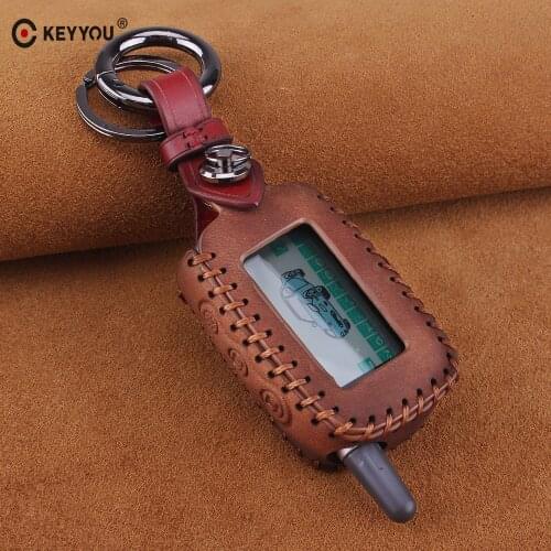 KEYYOU A6/A9 Leather Car Key Case Cover Holder For Starline A6 A9 A8 A4 B9 keychain LCD Way Car Remote 2 Way Alarm Protector