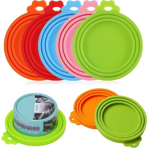 1Pc Colourful 3 In1 Size Silicone Can Lid Soft Dog Pet Can Covers Keep Food Fresh Storage Cans Cap Reusable Food Storage Box Cap
