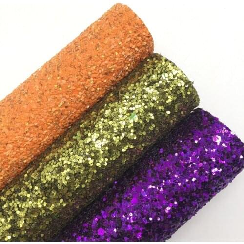LEOsyntheticoDIY HALLOWEEN GREEN PURPLE ORANGE Chunky Glitter Leather Vinyl Fabric Sheet Faux Vinil DIY A4 SIZE R082A
