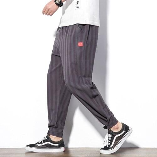 #8050 Summer Vintage Trousers Thin Striped Pants Men Black Grey Pencil Harem Pants For Men Joggers Streetwear Pantalon Homme 5XL