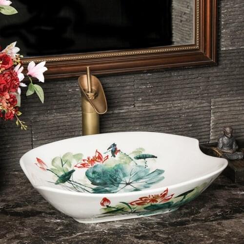 New Chinese ceramic table basin washbasin hand-painted toilet washbasin retro club wash basin water hibiscus