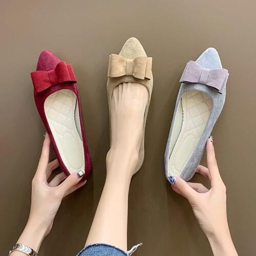 2021 new trend Korean suede womens flats big size cusp casual shoes women with Bow tie for spring summer fall shoe female A071
