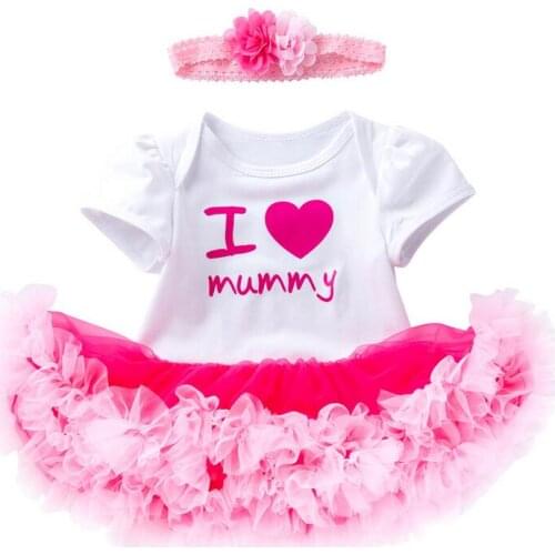 Baby Girl Dress Ruffle TUTU Dress Baby Clothing Vestidos I LOVE Heart Mummy Girl Princess Birthday Dress Flower Headband