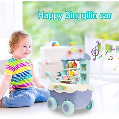 DIY Assembly Simulation Ice Cream Trolley Model LED Music Kids Pretend Play Toy Children Toys Birthday Christmas New Year Gift