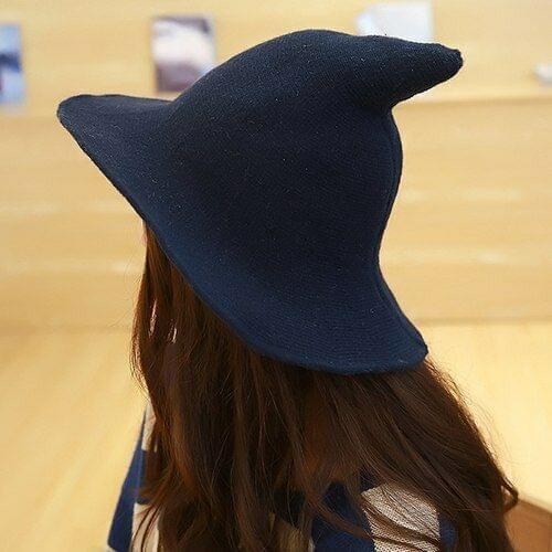 Women Girls Modern Witch Hat Made From Sheep Wool Halloween Party Witch Hats Fashion Casual Cosplay Soft Solid Fedoras Caps