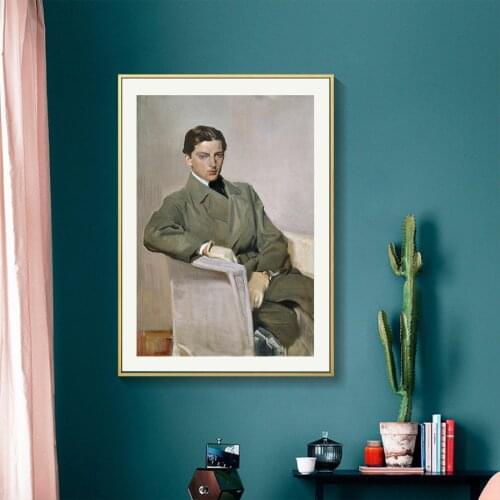 "Seated" by Joaquin sorolla Oil Painting Reproduction Canvas on Abstract Poster Print Wall picture for living room