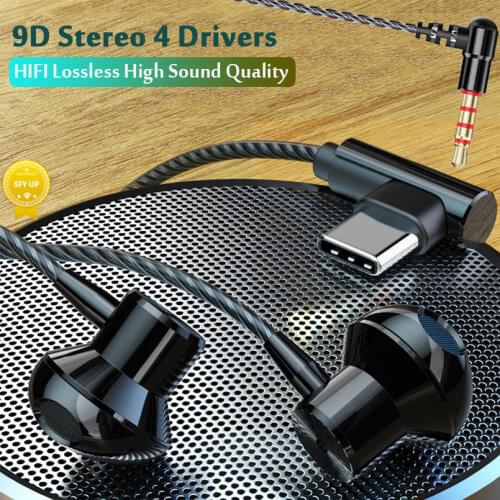 Heavy Bass Stereo 9D HIFI 3.5mm Type C In-ear Earphones Mic Control Earbuds for Xiaomi Redmi Huawei Gaming Headset