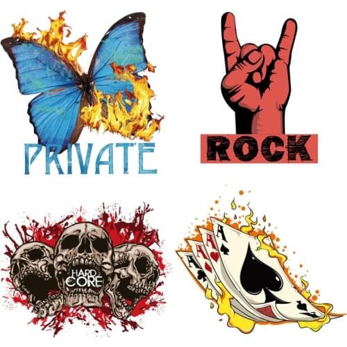 Punk Heat Transfer Skull Rock Iron On Transfers For Clothing Thermal Transfer For Clothes Ironing Stickers On Clothes Thermo DIY