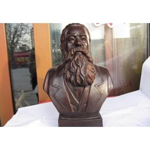 USPS to USA S1007 12 Western Pure Bronze Copper Carved giant Engels Head Leader Art statuary
