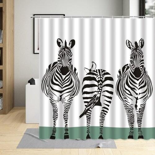 Zebra Printing Cartoons Waterproof Bathroom Shower Curtain Floral Plant Home Decor Living Room Bedroom Wall Screen 3D Curtains