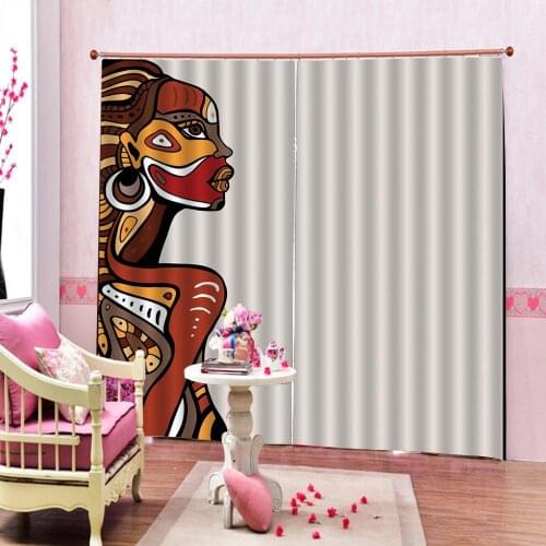 India Girl Waterproof Shower Curtains Creative print Living room Curtains (2 Panels ) Grommet top Darking blackout Drapes