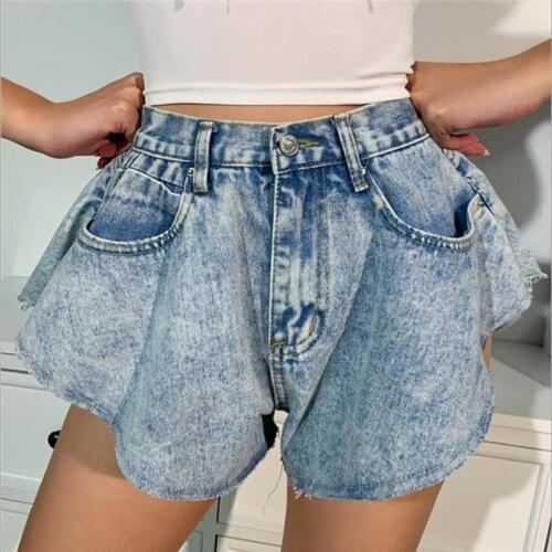 Women Sexy High Waist Denim Shorts Fashion Flared Wide Leg Shorts Ladies Casual Jeans Button Solid Shorts Loose Summer New Short