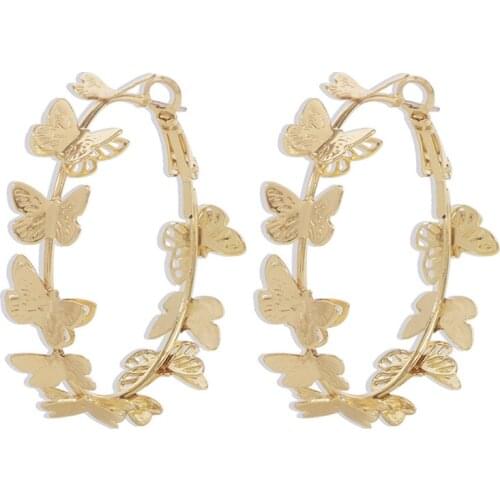 Trendy Butterfly Hollow Out Hoop Earrings For Women Gold Filled Geometry Women Show Earrings Fashion Jewelry