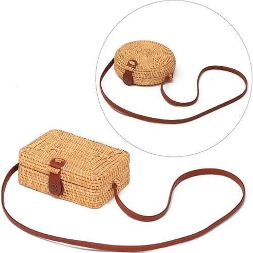 Ladies 2020 Summer Straw Bags Round Rattan Retro Literary Hand-Woven Leather Buckle Package Women Travel Bohemia Shoulder Bags