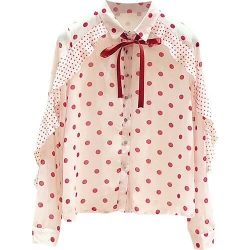 Ruffles Pocket Chiffon Women Shirts 2021 Summer New Bow Neck Office Lady Elegant Shirts Outwear Coat Tops