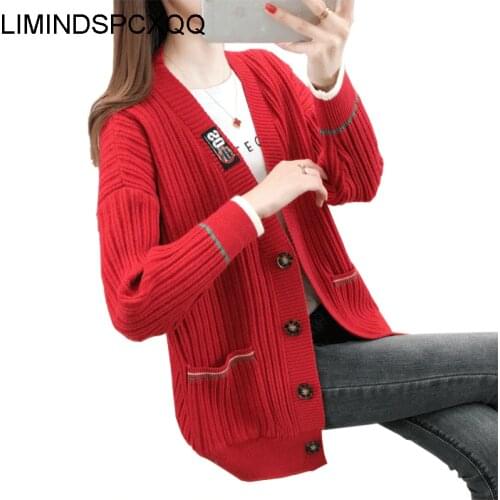 Women Autumn Casual Loose Sweater Cardigans Student Girls Korean Leisure Fashion Button Solid Coats 2021 New Lady Full Jacket