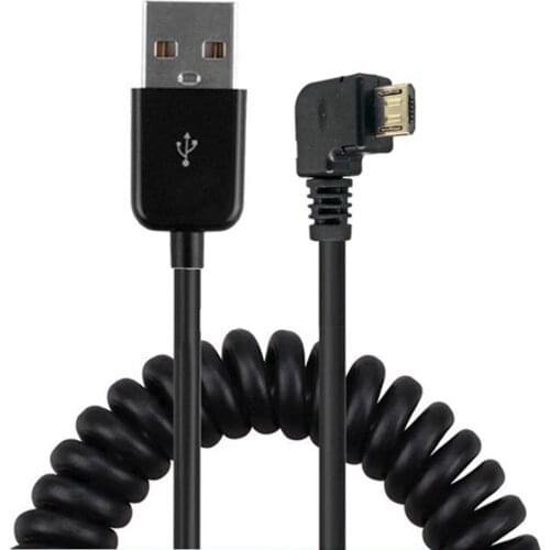 1m 3m Micro USB Cable Male 90 Degree Angled Elbow to USB Male Spring Coiled Retractable Stretch Fast Data Charging Cable Cord