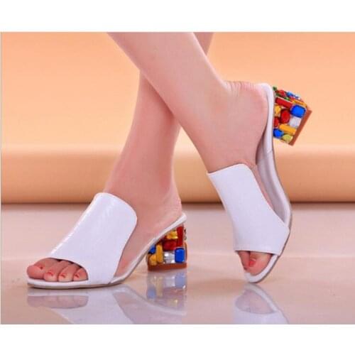 2020 Women Fashion Summer Crystal Sandals Rhinestone Heels Open Toe Shoes Woman Colorful Ladies Beach Flip Flops Slides